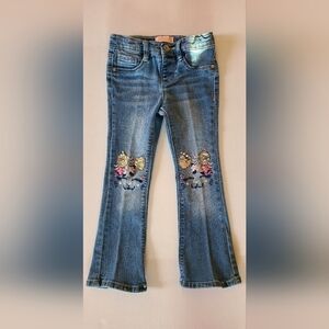 Squeeze Little Girls size 4  Jeans Cat Kitten Embroidery Sequin Adjustable Waist
